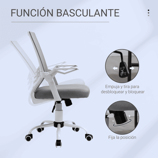 Vinsetto Cadeira de Escritório Ergonômica Cadeira de Escritório Giratória com Altura Ajustável Apoio para os Braços Dobrável Suporte Lombar e Encosto Transpirável 62,5x55x94-104cm Cinza