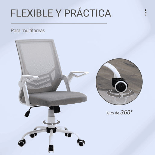 Vinsetto Cadeira de Escritório Ergonômica Cadeira de Escritório Giratória com Altura Ajustável Apoio para os Braços Dobrável Suporte Lombar e Encosto Transpirável 62,5x55x94-104cm Cinza
