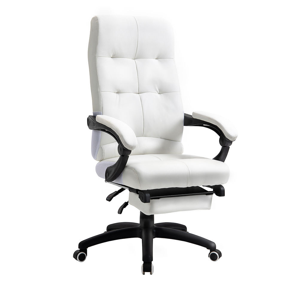 Vinsetto silla de oficina giratoria silla de escritorio reclinable silla de estudio tapizada de pu con altura ajustable reposabrazos reposapiés 65x65x118-125 cm blanco