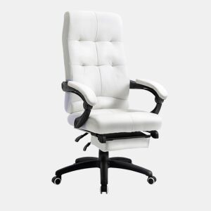 Vinsetto Cadeira de Escritório Ergonómica Giratória Cadeira de Escritório Reclinável Estofada em PU com Altura Ajustável Apoio para os Braços e Apoio para os Pés 65x65x118-125 cm Branco