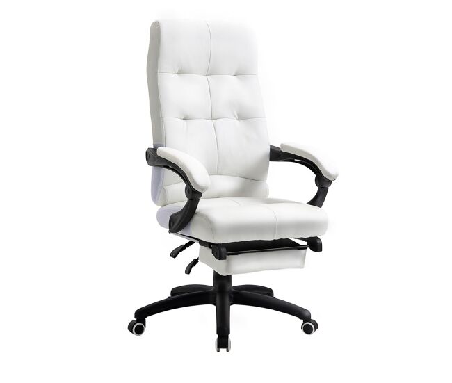 Vinsetto silla de oficina giratoria silla de escritorio reclinable silla de estudio tapizada de pu con altura ajustable reposabrazos reposapiés 65x65x118-125 cm blanco