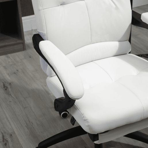 Vinsetto Cadeira de Escritório Ergonómica Giratória Cadeira de Escritório Reclinável Estofada em PU com Altura Ajustável Apoio para os Braços e Apoio para os Pés 65x65x118-125 cm Branco