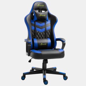 Vinsetto Cadeira Gaming Cadeira de Escritório Ergonómica com Altura Regulável Basculante com Apoio de Cabeça e Almofada Lombar 61x70x121-129 cm Azul