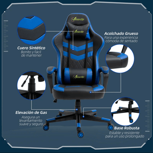 Vinsetto Cadeira Gaming Cadeira de Escritório Ergonómica com Altura Regulável Basculante com Apoio de Cabeça e Almofada Lombar 61x70x121-129 cm Azul
