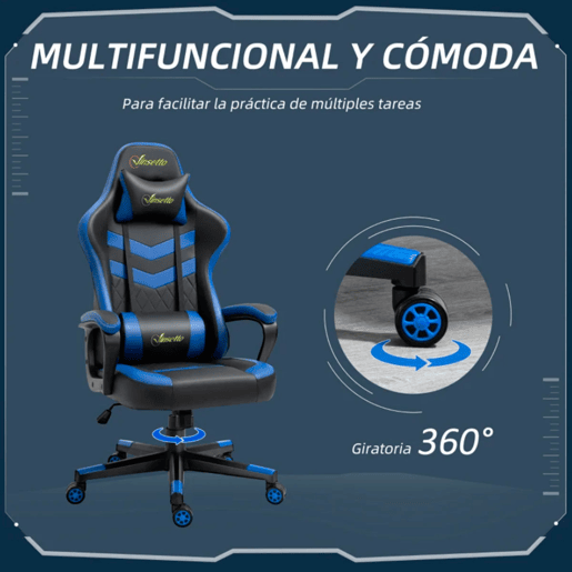 Vinsetto Cadeira Gaming Cadeira de Escritório Ergonómica com Altura Regulável Basculante com Apoio de Cabeça e Almofada Lombar 61x70x121-129 cm Azul