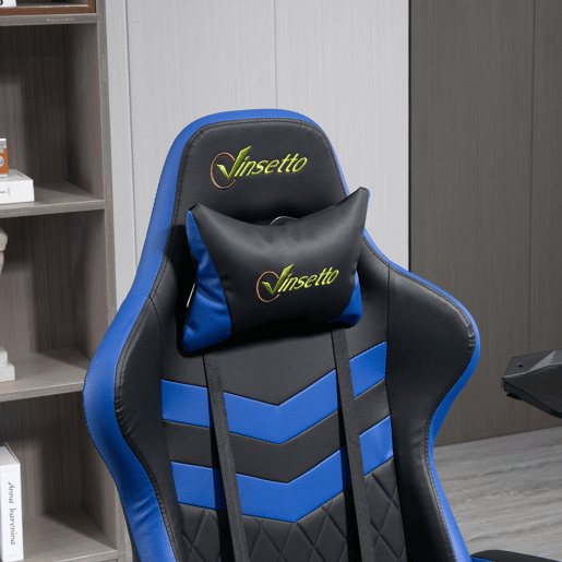 Vinsetto Cadeira Gaming Cadeira de Escritório Ergonómica com Altura Regulável Basculante com Apoio de Cabeça e Almofada Lombar 61x70x121-129 cm Azul
