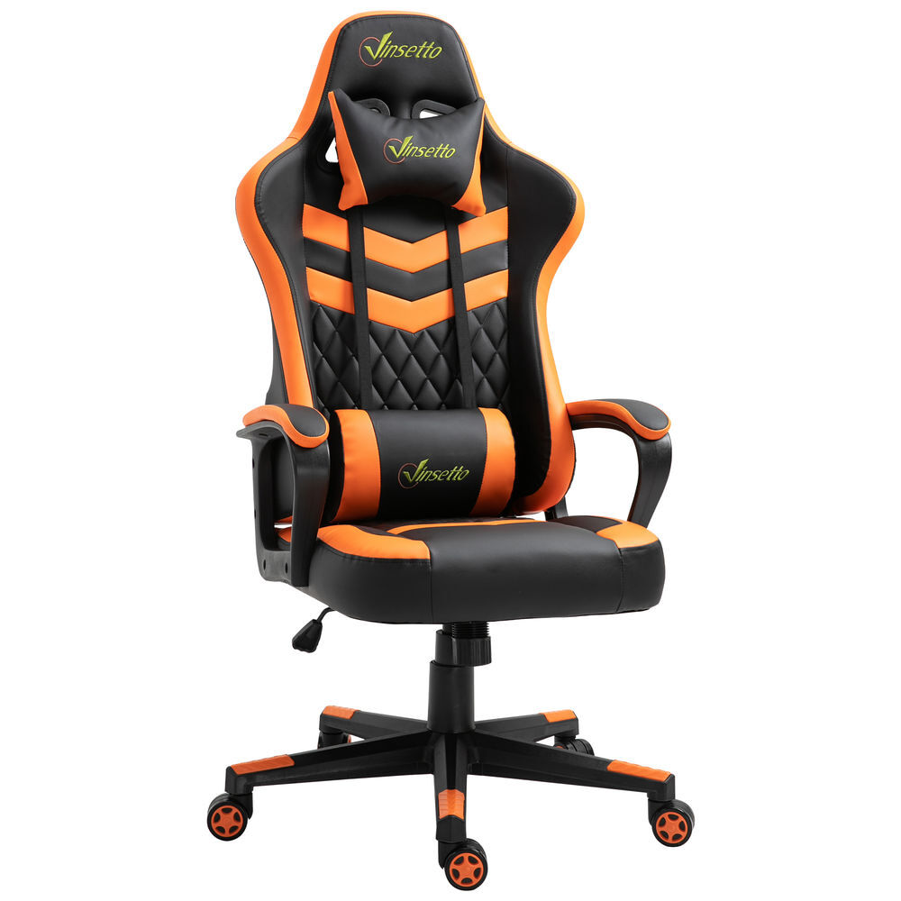 Vinsetto silla gaming silla gamer basculante con altura ajustable giratoria reposacabezas y lumbar desmontable silla de oficina estudio naranja
