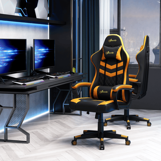 Vinsetto Cadeira Gaming Cadeira de Escritório Ergonómica com Altura Regulável Basculante com Apoio de Cabeça e Almofada Lombar 61x70x121-129 cm Laranja