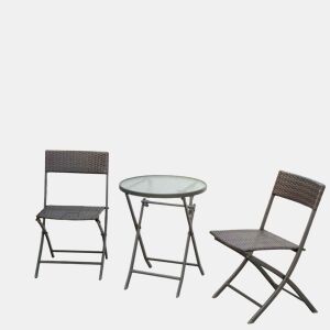 Outsunny Conjunto de Mesa e 2 Cadeiras Móveis Ratan para Jardím Exterior Pátio Terraço Dobrável Estrutura Aço