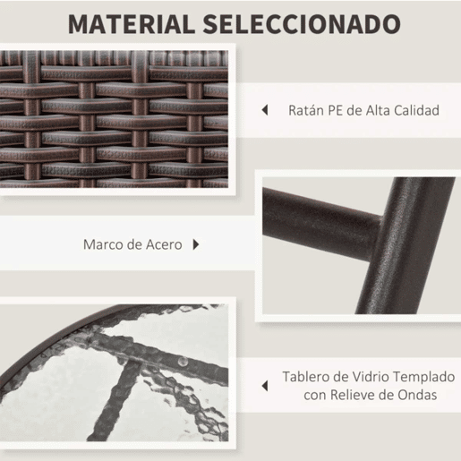 Outsunny Conjunto de Mesa e 2 Cadeiras Móveis Ratan para Jardím Exterior Pátio Terraço Dobrável Estrutura Aço