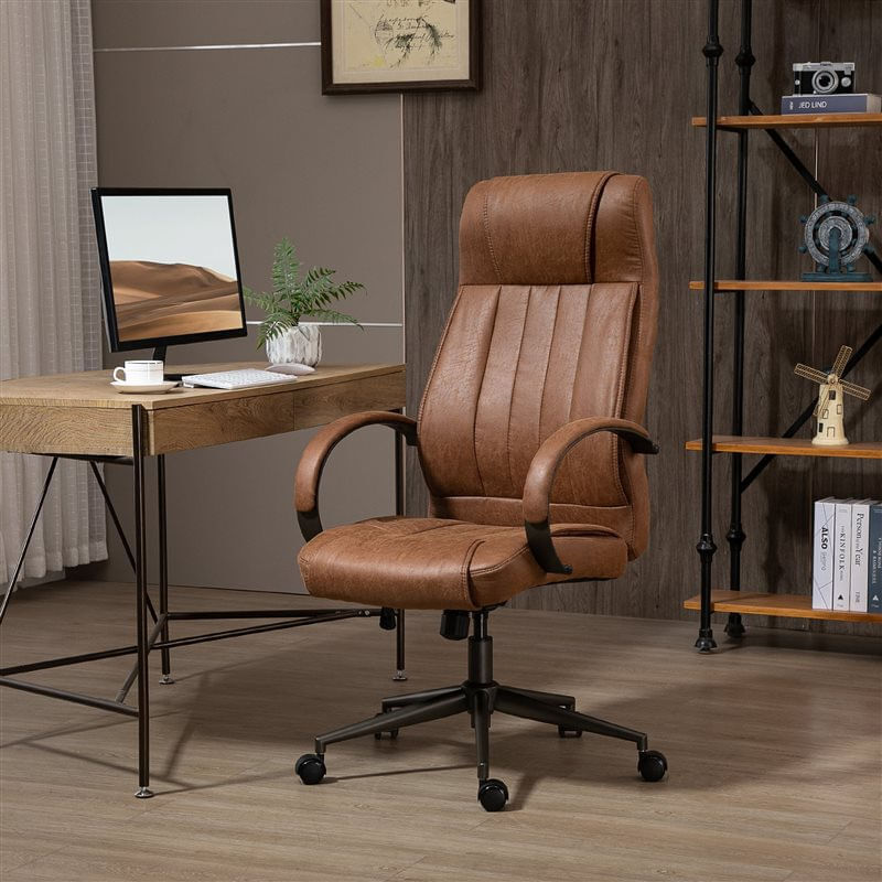 Vinsetto silla de oficina silla de escritorio giratoria con altura ajustable reposacabezas reposabrazos y respaldo acolchados carga 120 kg 65x71,5x114-122 cm marrón