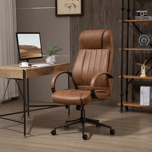 Vinsetto Cadeira de Escritório Ergonômica Cadeira de Escritório Giratória com Altura Ajustável Apoio para a Cabeça Apoio para o Braço e Encosto Acolchoado 61,5x52,5x118-126cm Marrom