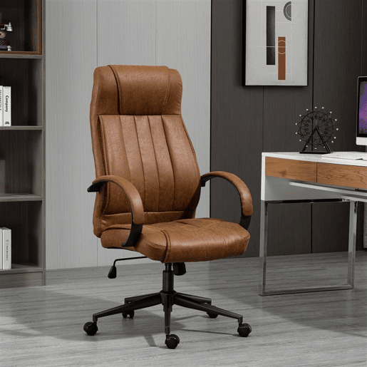 Vinsetto Cadeira de Escritório Ergonômica Cadeira de Escritório Giratória com Altura Ajustável Apoio para a Cabeça Apoio para o Braço e Encosto Acolchoado 61,5x52,5x118-126cm Marrom