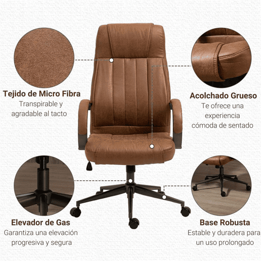 Vinsetto Cadeira de Escritório Ergonômica Cadeira de Escritório Giratória com Altura Ajustável Apoio para a Cabeça Apoio para o Braço e Encosto Acolchoado 61,5x52,5x118-126cm Marrom