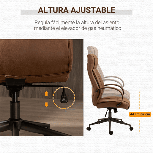 Vinsetto Cadeira de Escritório Ergonômica Cadeira de Escritório Giratória com Altura Ajustável Apoio para a Cabeça Apoio para o Braço e Encosto Acolchoado 61,5x52,5x118-126cm Marrom