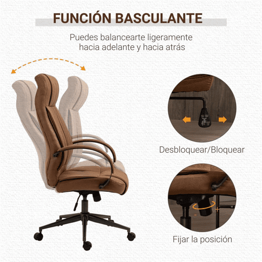 Vinsetto Cadeira de Escritório Ergonômica Cadeira de Escritório Giratória com Altura Ajustável Apoio para a Cabeça Apoio para o Braço e Encosto Acolchoado 61,5x52,5x118-126cm Marrom