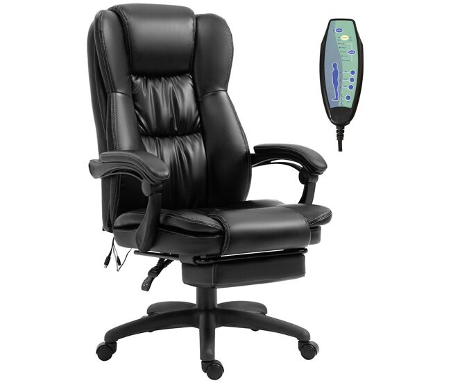Vinsetto silla de oficina con 6 puntos de masaje vibratorio, silla de escritorio giratoria con respaldo reclinable 135º, altura ajustable, reposapiés retráctil y control remoto, negro