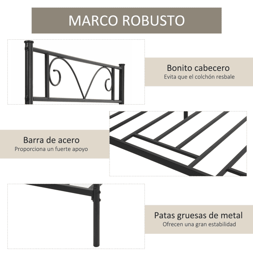 HOMCOM Estrutura de Cama Individual de Metal 31cm para Colchão 90x190cm com Cabeceira com Forma de Mariposa Estrutura de Cama com Espaço em Baixo de Armazenamento 95x196x100cm Preto