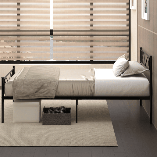 HOMCOM Estrutura de Cama Individual de Metal 31cm para Colchão 90x190cm com Cabeceira com Forma de Mariposa Estrutura de Cama com Espaço em Baixo de Armazenamento 95x196x100cm Preto