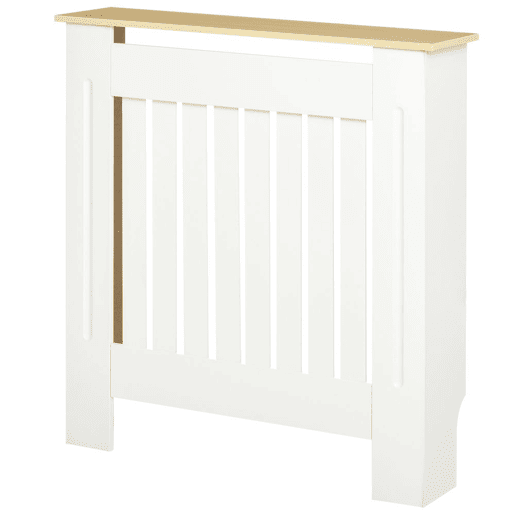 HOMCOM Cobertura Radiador 78x19x83cm Cobertura Radiador de MDF e Melamina de Madeira com Dispositivo Anti-Rolamento Desenho Moderno para Sala de Estar Dormitório Branco