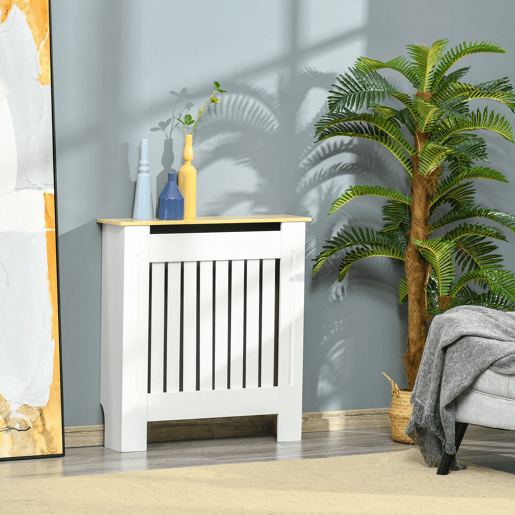 HOMCOM Cobertura Radiador 78x19x83cm Cobertura Radiador de MDF e Melamina de Madeira com Dispositivo Anti-Rolamento Desenho Moderno para Sala de Estar Dormitório Branco
