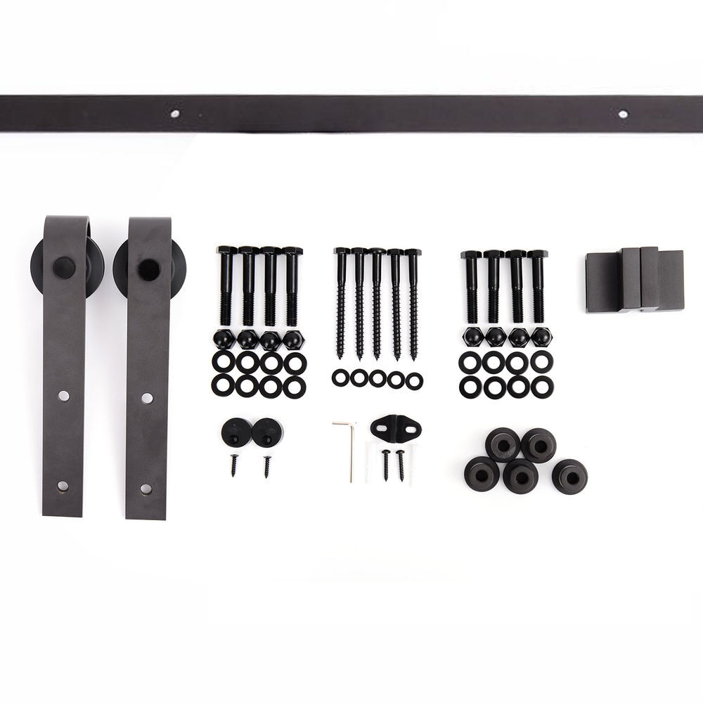 Homcom 200 cm herraje para puerta corredera de madera kit de accesorios guía de riel con tornillos carga máx. 90 kg acero al carbono marrón
