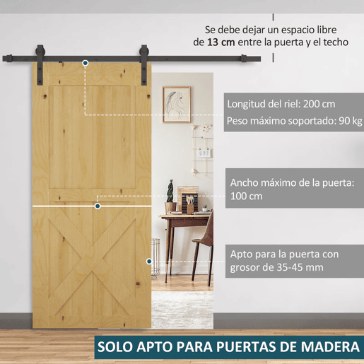 HomCom Kit de Instalação de Calha para Porta de Correr sem Obra - Cor Castanho - Aço Carbono u2013 200 x 4 x 0,6 cm