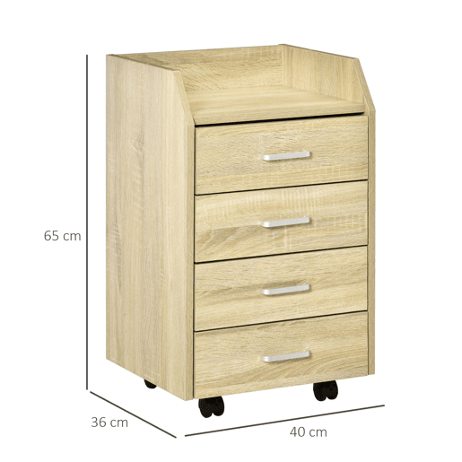 Vinsetto Gaveteiro de Escritório com Rodas, Gavetas de Escritório com 4 Gavetas, Arquivador Móvel para Escritório, Sala, para Debaixo da Mesa, 40x36x65 cm, Natural Vinsetto Gaveteiro de Escritório com Rodas, Gavetas de Escritório com 4 Gavetas, Arquivador Móvel para Escritório, Sala, para Debaixo da Mesa, 40x36x65 cm, Natural