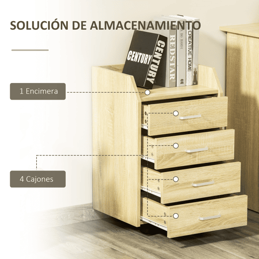 Vinsetto Gaveteiro de Escritório com Rodas, Gavetas de Escritório com 4 Gavetas, Arquivador Móvel para Escritório, Sala, para Debaixo da Mesa, 40x36x65 cm, Natural Vinsetto Gaveteiro de Escritório com Rodas, Gavetas de Escritório com 4 Gavetas, Arquivador Móvel para Escritório, Sala, para Debaixo da Mesa, 40x36x65 cm, Natural