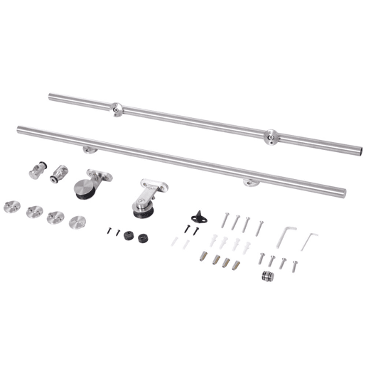 HOMCOM Ferragens para Porta Corredeira Kit de Acessórios para Porta Corredeira com Trilho de Aço Inoxidável Ø2,5x200cm Prata