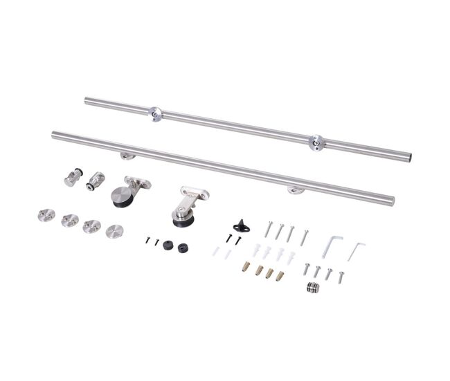 Homcom herrajes puertas correderas 200 cm, kit para puerta corredera de madera, acero inoxidable, negro