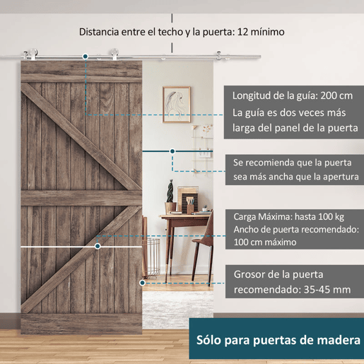 HOMCOM Ferragens para Porta Corredeira Kit de Acessórios para Porta Corredeira com Trilho de Aço Inoxidável Ø2,5x200cm Prata