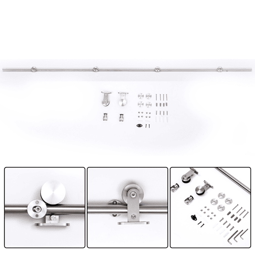 HOMCOM Ferragens para Porta Corredeira Kit de Acessórios para Porta Corredeira com Trilho de Aço Inoxidável Ø2,5x200cm Prata