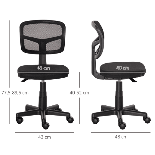 Vinsetto Cadeira de Escritório Operativa de Malha Cadeira de Escritório Giratória 360° com Altura Ajustável Suporte Lombar Respirável e Rodas 43x48x77,5-89,5cm Preto