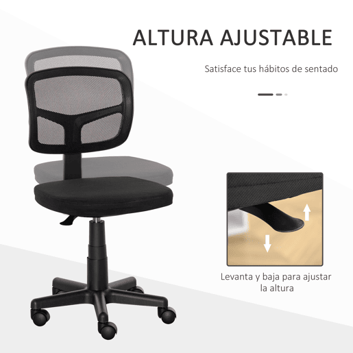 Vinsetto Cadeira de Escritório Operativa de Malha Cadeira de Escritório Giratória 360° com Altura Ajustável Suporte Lombar Respirável e Rodas 43x48x77,5-89,5cm Preto
