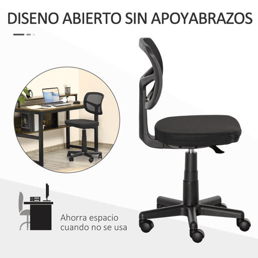 Vinsetto Cadeira de Escritório Operativa de Malha Cadeira de Escritório Giratória 360° com Altura Ajustável Suporte Lombar Respirável e Rodas 43x48x77,5-89,5cm Preto