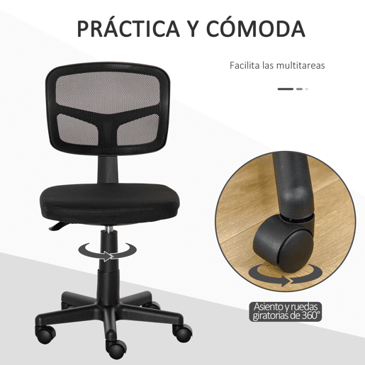 Vinsetto Cadeira de Escritório Operativa de Malha Cadeira de Escritório Giratória 360° com Altura Ajustável Suporte Lombar Respirável e Rodas 43x48x77,5-89,5cm Preto