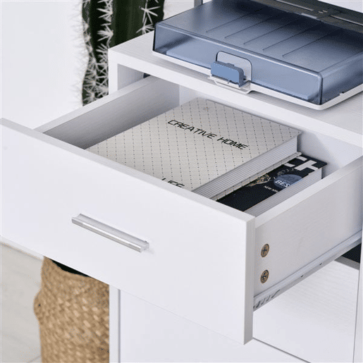 HOMCOM Armário de Escritório para Impressora Multifuncional com 3 Gavetas Prateleira Ajustável e Rodas 80x40x65cm Branco