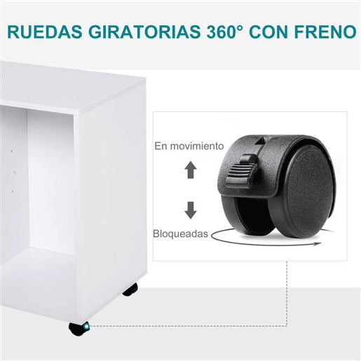HOMCOM Armário de Escritório para Impressora Multifuncional com 3 Gavetas Prateleira Ajustável e Rodas 80x40x65cm Branco