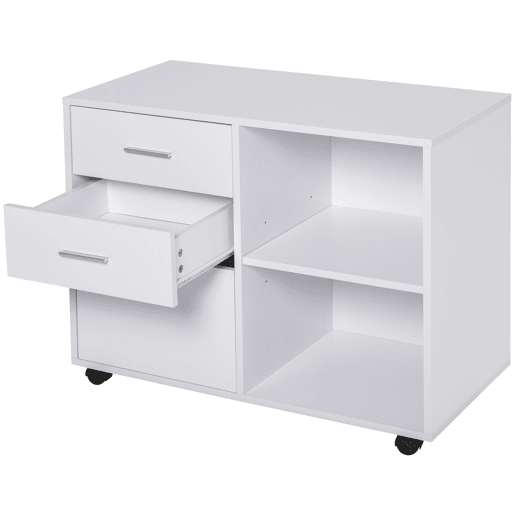 HOMCOM Armário de Escritório para Impressora Multifuncional com 3 Gavetas Prateleira Ajustável e Rodas 80x40x65cm Branco