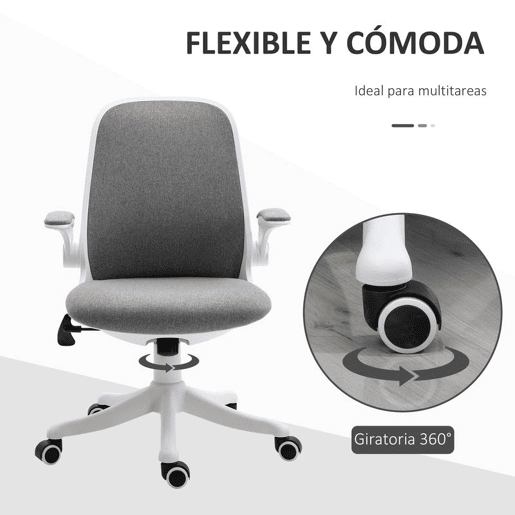 Vinsetto Cadeira de Escritório Giratória Função de Inclinação Altura Ajustável Ergonômica com Apoio de Braço Elevavel Carga 120 kg 62,5x60x94-104cm Cinza