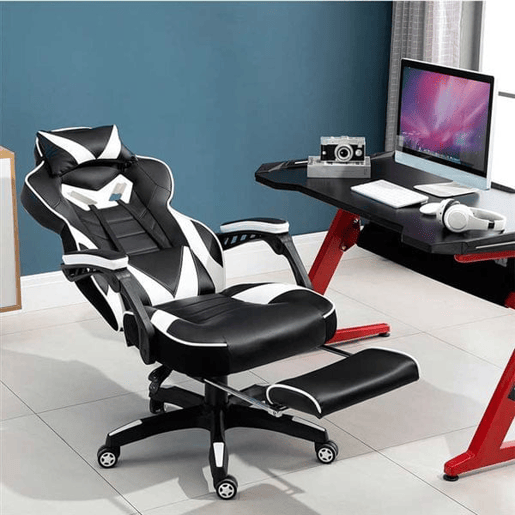 Vinsetto Cadeira de escritorio gaming ergonômica Altura ajustável Reclinável Encosto com apoio para pés Encosto de cabeça Almofada lombar Rodas 65x70x118,5-126,5 cm Branco e Preto