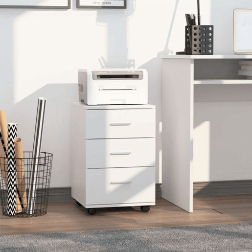 Vinsetto Bloco de Gavetas para Escritório Móvel de Arquivos com 3 Gavetas 4 Rodas e Fechadura com 2 Chaves para Escritório Secretária Casa 40x40x61,5 cm Branco