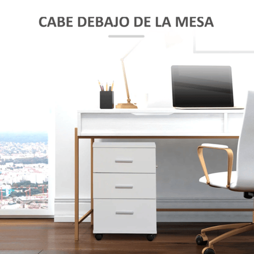 Vinsetto Bloco de Gavetas para Escritório Móvel de Arquivos com 3 Gavetas 4 Rodas e Fechadura com 2 Chaves para Escritório Secretária Casa 40x40x61,5 cm Branco