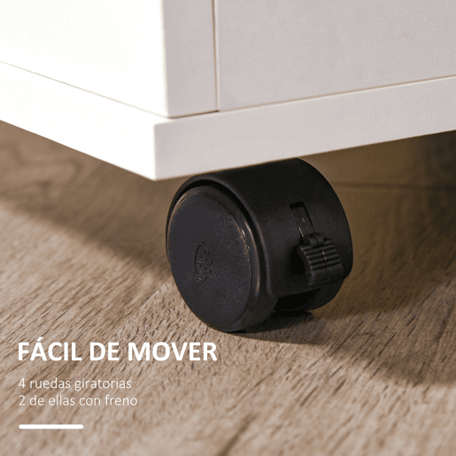 Vinsetto Bloco de Gavetas para Escritório Móvel de Arquivos com 3 Gavetas 4 Rodas e Fechadura com 2 Chaves para Escritório Secretária Casa 40x40x61,5 cm Branco