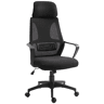 Vinsetto Cadeira de escritório ergonômica Cadeira de mesa inclinável ajustável em altura com encosto de braço Encosto de cabeça 5 rodas Suporta até 120 kg 64x58x116-126 cm Preto