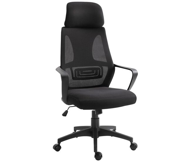 Vinsetto silla de oficina silla de escritorio ajustable con respaldo reposabrazos reposacabezas ruedas soporte lumbar y función basculante carga 120