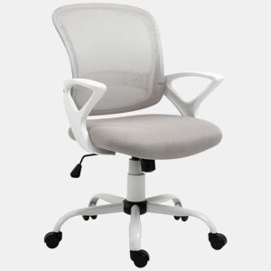 Vinsetto Cadeira de Oficina Ergonômica Cadeira de Escritório Basculante com Altura Ajustável Assento Giratório 360° Suporte Lombar e Malha Transpirável 61x61x89-99cm Cinza e Branco