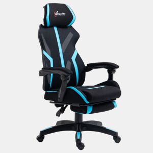 Vinsetto Cadeira de Gaming com Apoio para os Pés Retrátil Cadeira de Escritório Reclinável com Apoio para a Cabeça e Altura Ajustável 65x65x119-129cm Preto e Azul