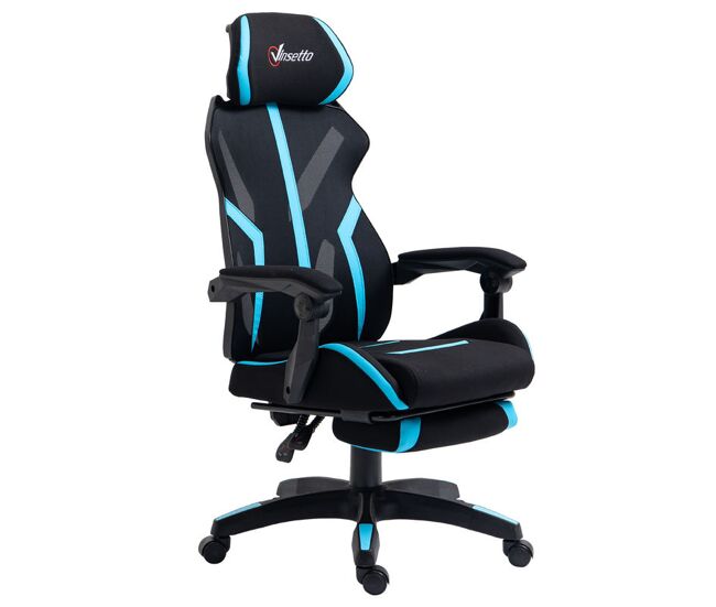 Vinsetto silla gaming con reposapiés retráctil silla de oficina giratoria reclinable con reposacabezas y altura ajustable 65x65x119-129 cm negro y